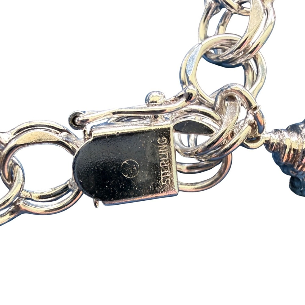 Vtg 925 Sterling Silver Charm Bracelet Frog Cactus Sewing Shell Sombrero Chunky - Picture 7 of 16